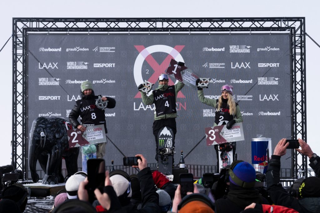Anna Gasser finishes 3rd place at the Laax Open in Laax, Switzerland on January 22, 2023. // Lorenz Richard / Red Bull Content Pool // SI202301230033 // Usage for editorial use only //